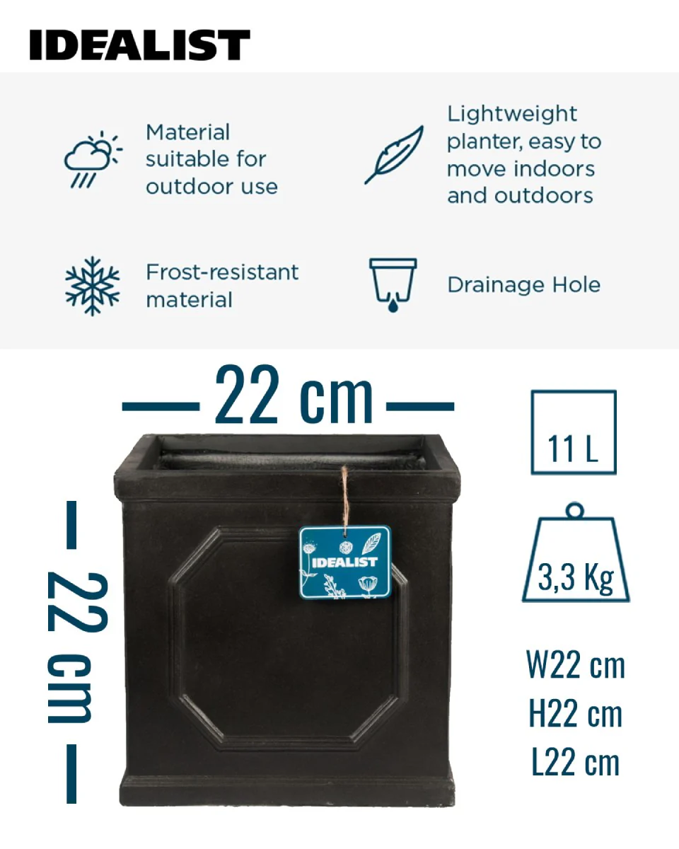 IDEALIST Lite Chelsea Flower Box Square Garden Planter, Faux Lead Light Stone Outdoor Plant Pot W22 H22 L22 cm, 11L - Image 2