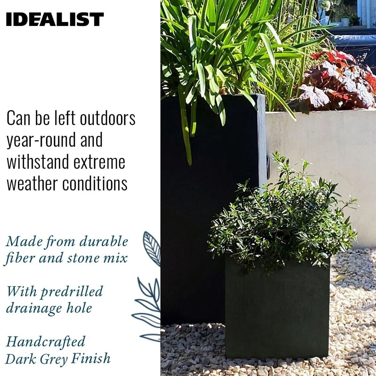 IDEALIST Lite Contemporary Flower Box Square Garden Planter, Light Concrete Outdoor Plant Pot H30 L30 W30 cm, 27L - Image 7