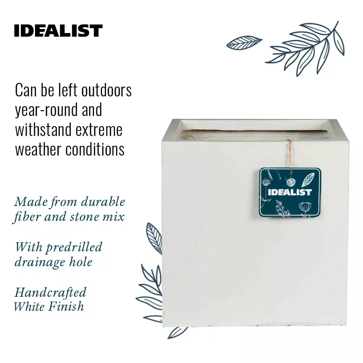 IDEALIST Lite Contemporary Flower Box Square Garden Planter, Faux Lead Concrete Outdoor Large Plant Pot H40 L40 W40 cm, 65L - Image 6