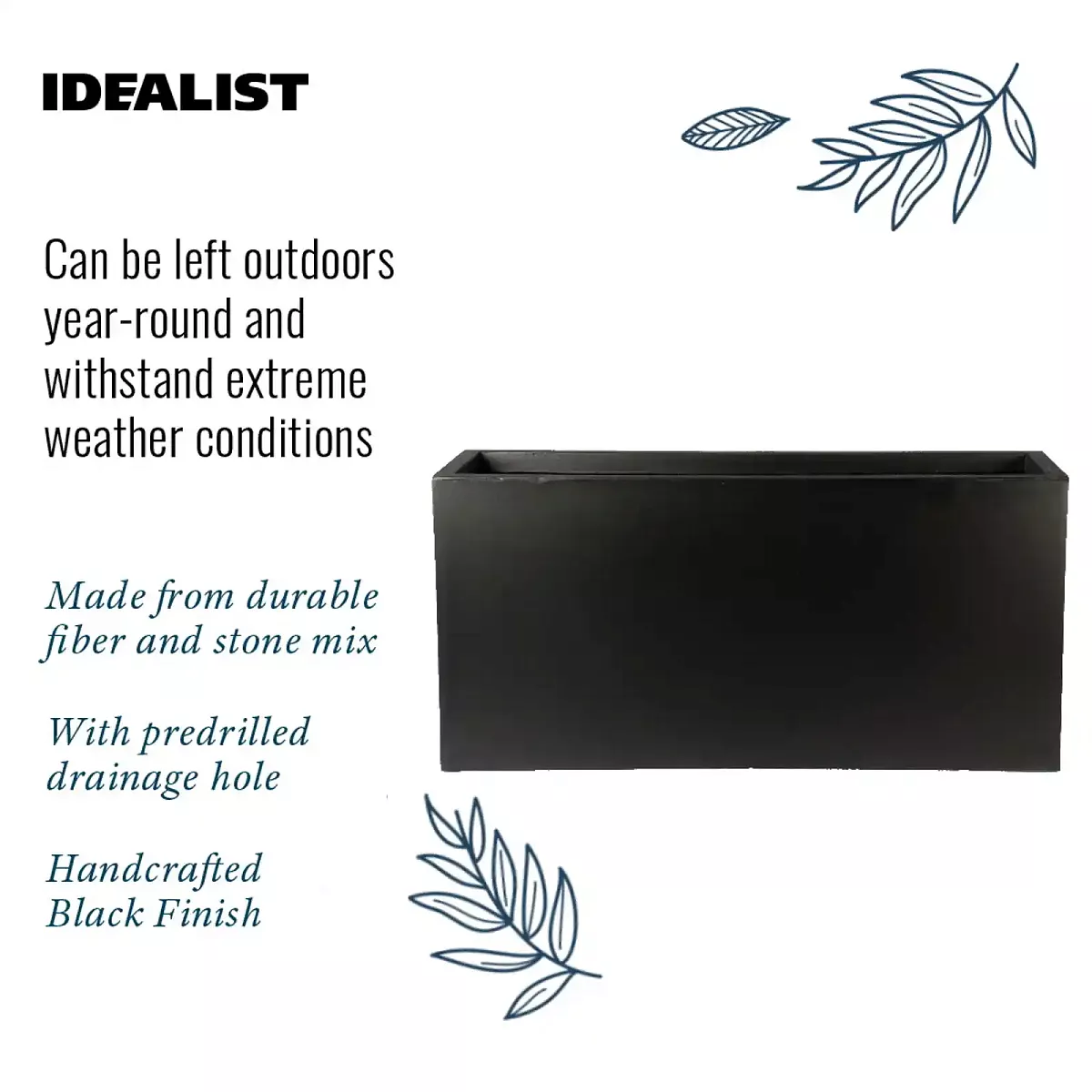 IDEALIST Lite Contemporary Trough Garden Planter, Light Concrete Outdoor Plant Pot H30 L65 W19 cm, 37L - Image 5